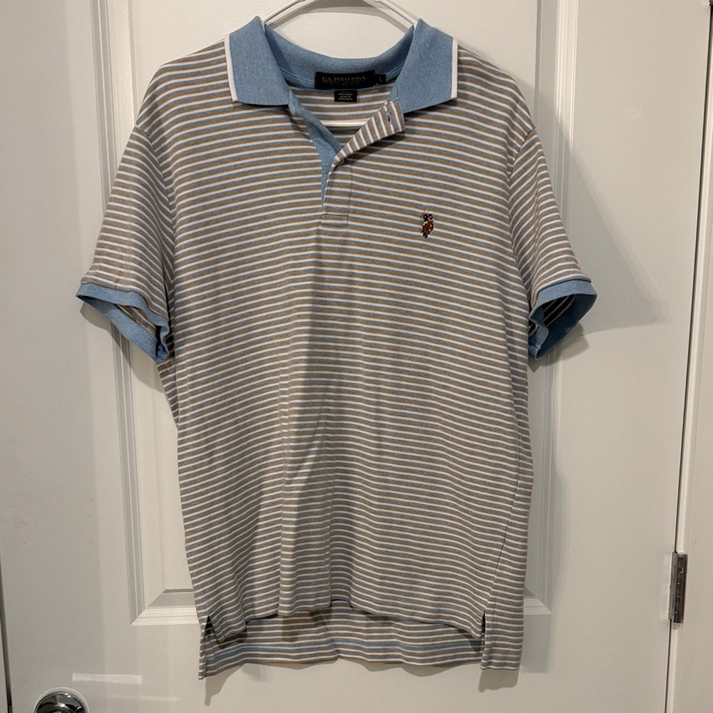 Men's Striped Polo Shirt - Blue and White